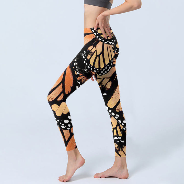 Buddha Stones Gelbe Schmetterlingsdruck-Übungsleggings für Damen - image 3