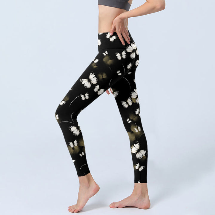 Buddha Stones Weiße Schmetterlings-Sternenlicht-Druck-Übungs-Leggings für Damen-Yogahose - image 3