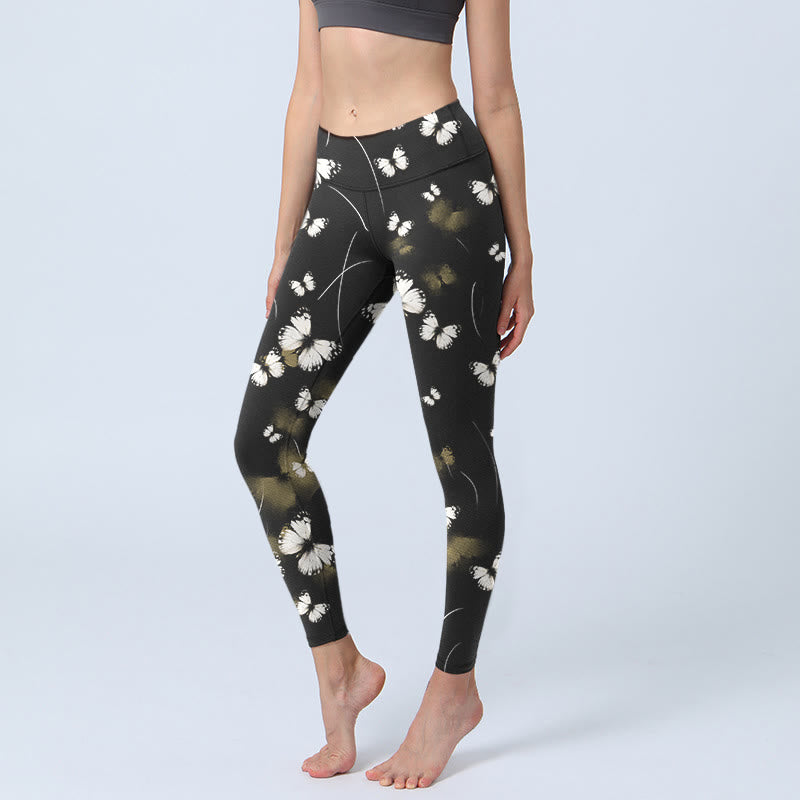 Buddha Stones Weiße Schmetterlings-Sternenlicht-Druck-Übungs-Leggings für Damen-Yogahose - Schwarz - US18， UK/AU22，EU50 (4XL) - image 1