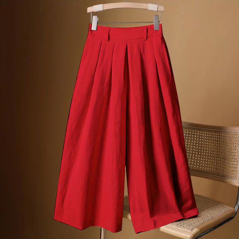 Buddha Stones Sommer Casual Pure Color 7-8 Länge Baumwolle Leinen Damen Weite Beinhose - Rot - US12, UK/AU16, EU44 (3XL) - image 13