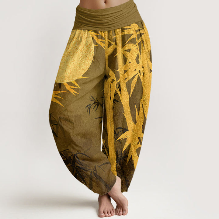 Buddha Stones, Bambusblätter, Vollmond-Muster, Damen-Haremshose mit elastischer Taille - DunkelKhaki - US22， UK/AU26，EU54 (6XL) - image 5