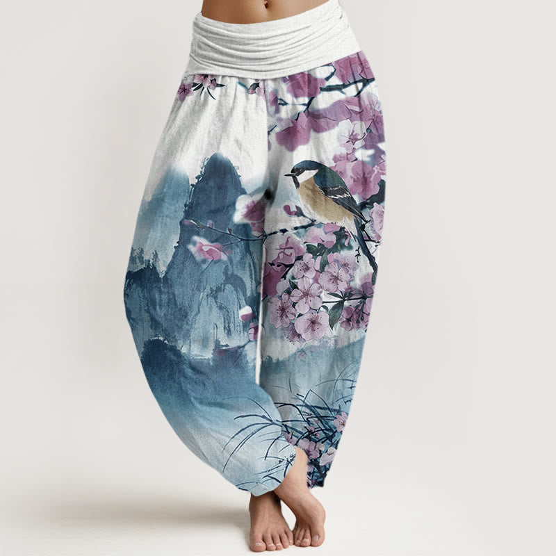 Buddha Stones, Vogel, Kirschblüten, Berge, Muster, Damen-Haremshose mit elastischer Taille - Mittelblau - US22， UK/AU26，EU54 (6XL) - image 5