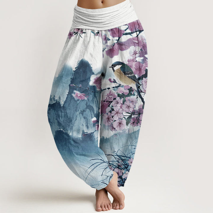 Buddha Stones, Vogel, Kirschblüten, Berge, Muster, Damen-Haremshose mit elastischer Taille - Mittelblau - US22， UK/AU26，EU54 (6XL) - image 5
