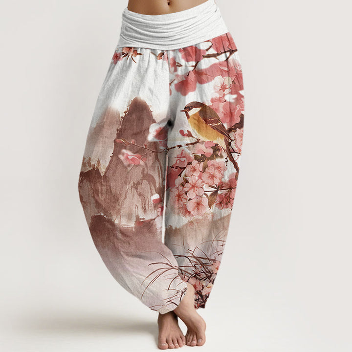 Buddha Stones, Vogel, Kirschblüten, Berge, Muster, Damen-Haremshose mit elastischer Taille - Hellkoralle - US22， UK/AU26，EU54 (6XL) - image 8