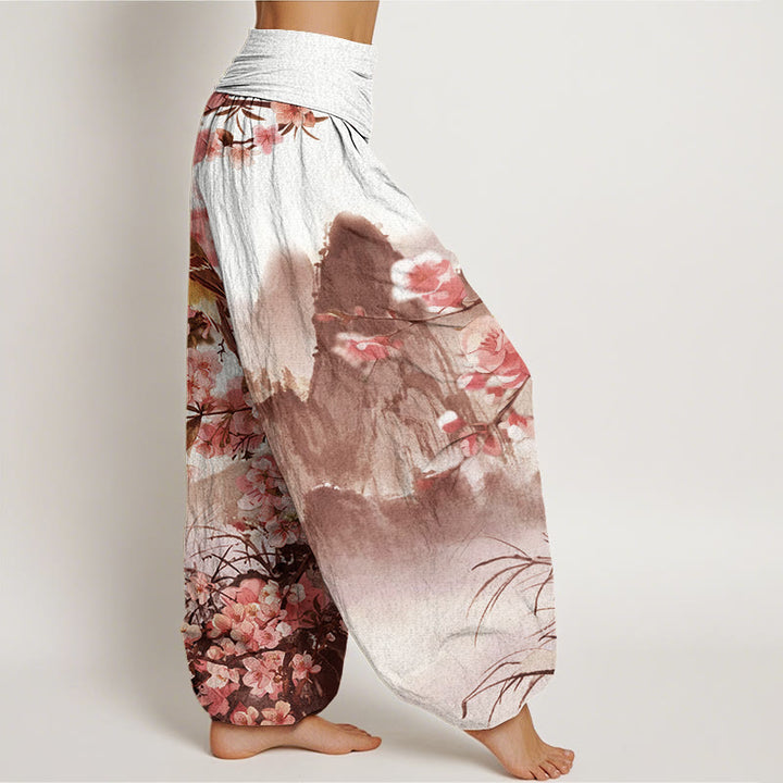 Buddha Stones, Vogel, Kirschblüten, Berge, Muster, Damen-Haremshose mit elastischer Taille - image 10