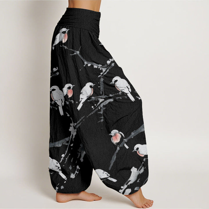 Lässige Haremshose mit Buddha Stones und Vogelzweig-Muster für Damen, elastische Taille - image 3