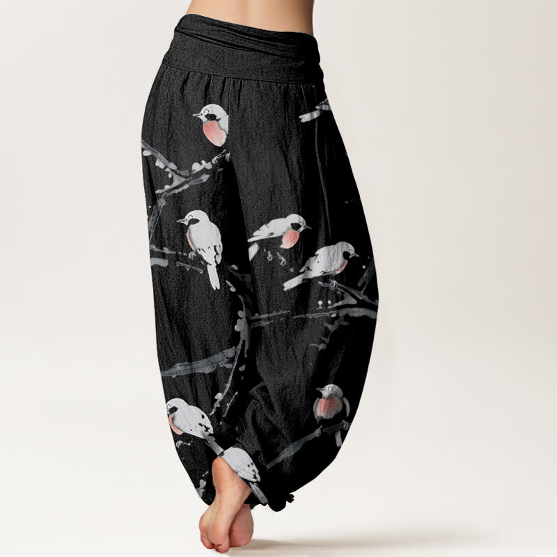 Lässige Haremshose mit Buddha Stones und Vogelzweig-Muster für Damen, elastische Taille - image 2