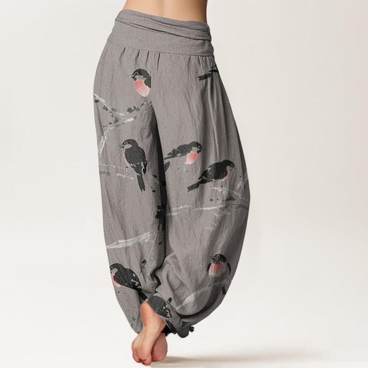 Lässige Haremshose mit Buddha Stones und Vogelzweig-Muster für Damen, elastische Taille - image 6