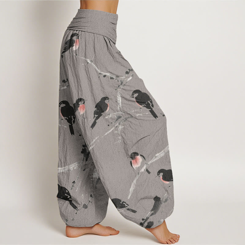 Lässige Haremshose mit Buddha Stones und Vogelzweig-Muster für Damen, elastische Taille - image 7