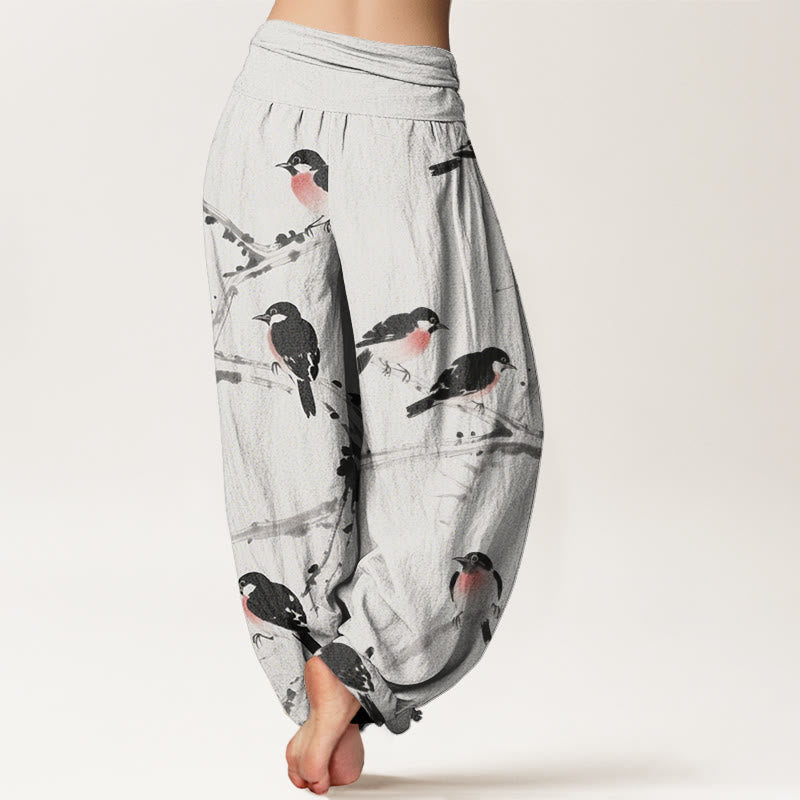 Lässige Haremshose mit Buddha Stones und Vogelzweig-Muster für Damen, elastische Taille - image 9