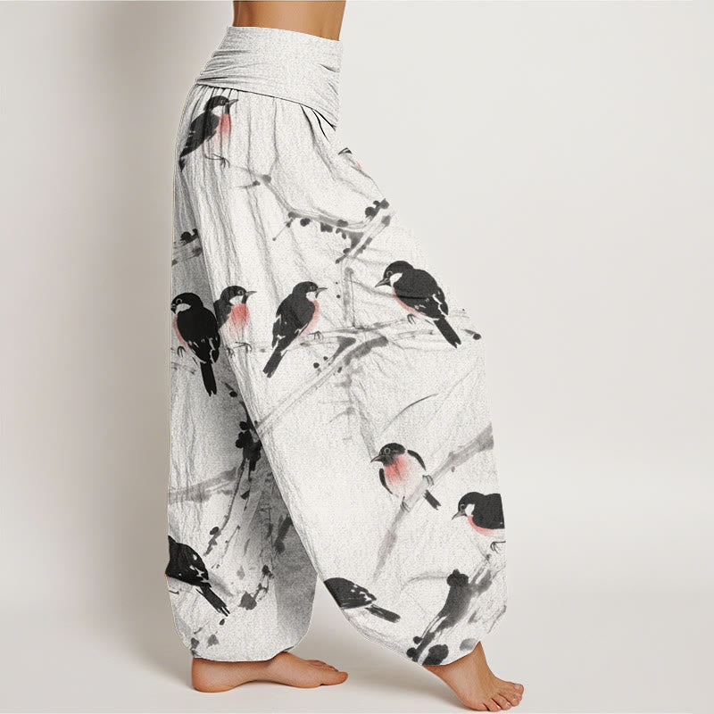 Lässige Haremshose mit Buddha Stones und Vogelzweig-Muster für Damen, elastische Taille - image 10