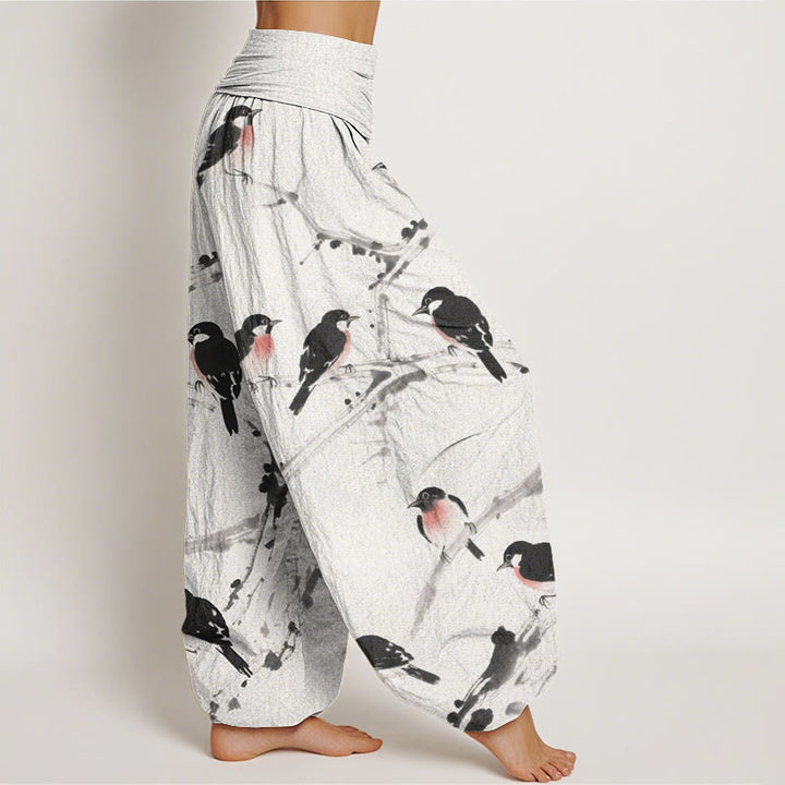 Lässige Haremshose mit Buddha Stones und Vogelzweig-Muster für Damen, elastische Taille - image 10