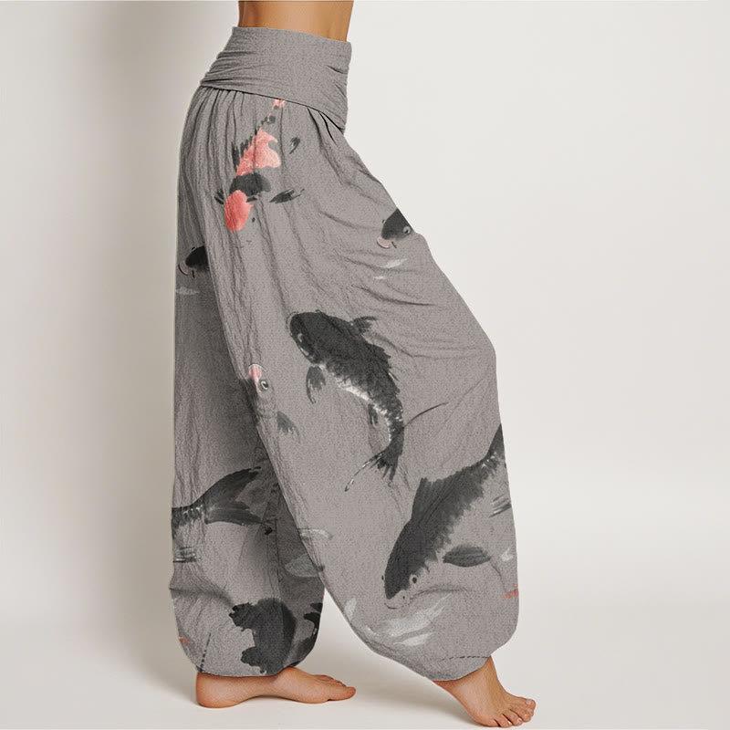 Buddha Stones Lässige Haremshose mit Koi-Fisch-Muster für Damen, elastische Taille - image 7