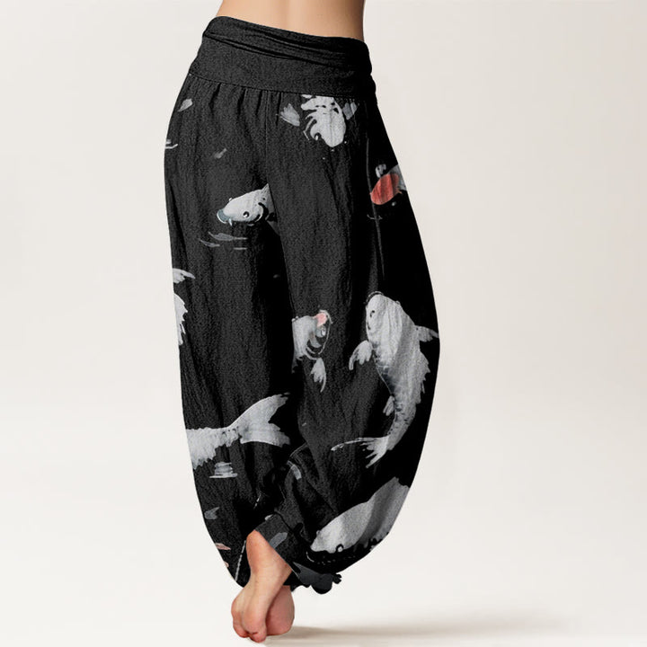 Buddha Stones Lässige Haremshose mit Koi-Fisch-Muster für Damen, elastische Taille - image 9