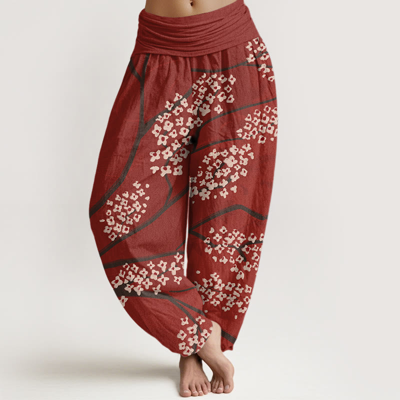 Buddha Stones Lässige Haremshose für Damen mit Pflaumenblüten-Zweigmuster und elastischer Taille - Schamottestein - US22， UK/AU26，EU54 (6XL) - image 1