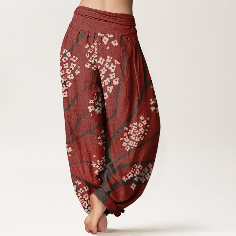 Buddha Stones Lässige Haremshose für Damen mit Pflaumenblüten-Zweigmuster und elastischer Taille - image 2