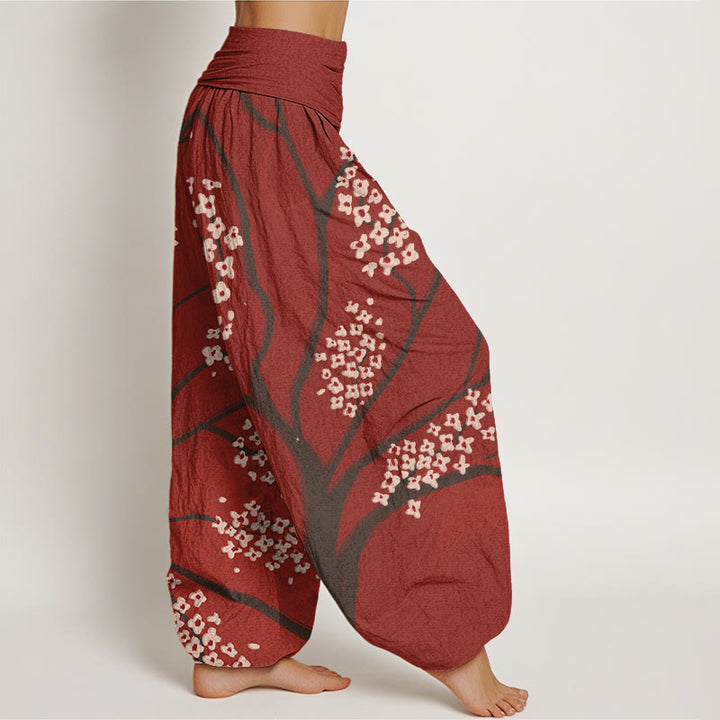 Buddha Stones Lässige Haremshose für Damen mit Pflaumenblüten-Zweigmuster und elastischer Taille - image 3