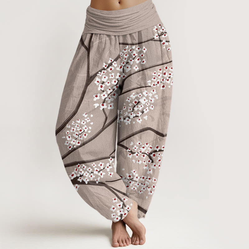Buddha Stones Lässige Haremshose für Damen mit Pflaumenblüten-Zweigmuster und elastischer Taille - Bräunen - US22， UK/AU26，EU54 (6XL) - image 5