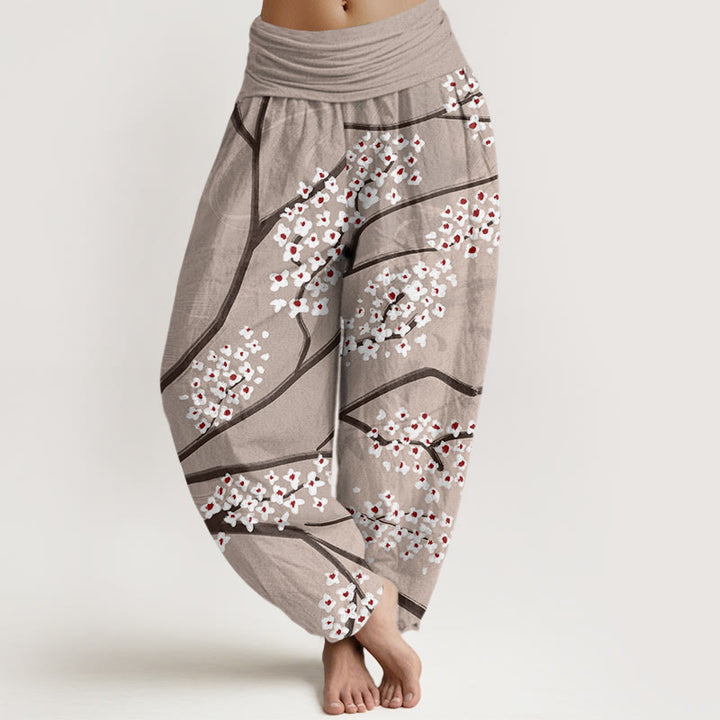 Buddha Stones Lässige Haremshose für Damen mit Pflaumenblüten-Zweigmuster und elastischer Taille - Bräunen - US22， UK/AU26，EU54 (6XL) - image 5