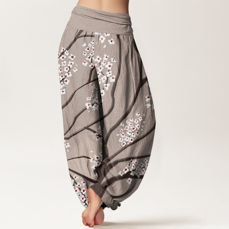 Buddha Stones Lässige Haremshose für Damen mit Pflaumenblüten-Zweigmuster und elastischer Taille - image 6