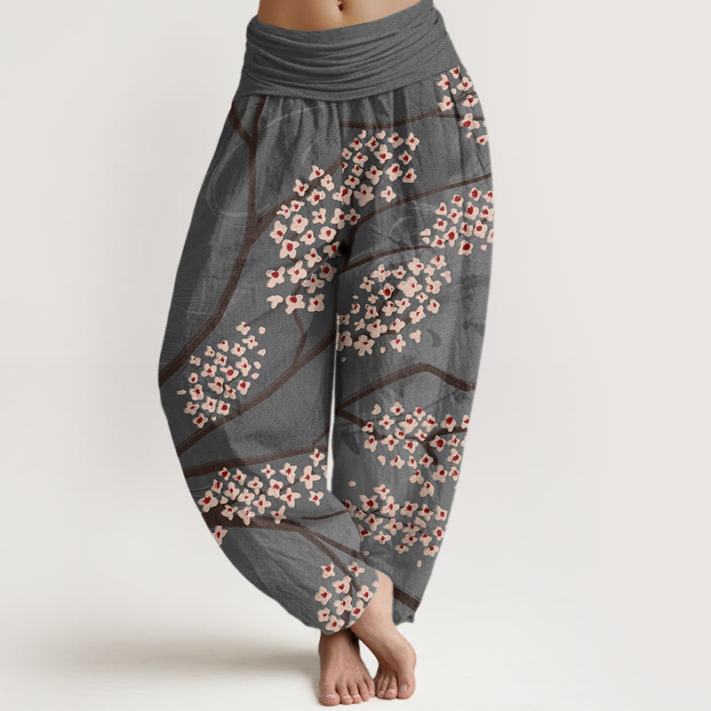 Buddha Stones Lässige Haremshose für Damen mit Pflaumenblüten-Zweigmuster und elastischer Taille - DunkelSchiefergrau - US22， UK/AU26，EU54 (6XL) - image 8