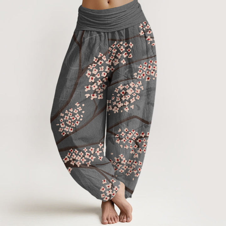 Buddha Stones Lässige Haremshose für Damen mit Pflaumenblüten-Zweigmuster und elastischer Taille - DunkelSchiefergrau - US22， UK/AU26，EU54 (6XL) - image 8