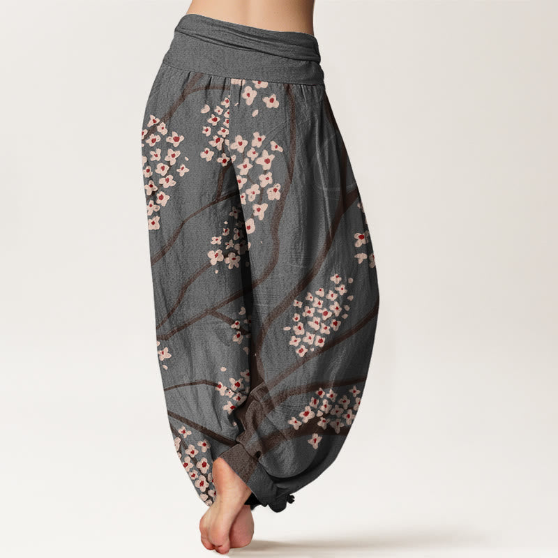 Buddha Stones Lässige Haremshose für Damen mit Pflaumenblüten-Zweigmuster und elastischer Taille - image 9
