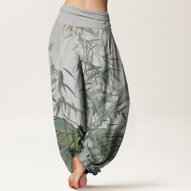 Buddha Stones Schmetterling Bambus Blumenmuster Damen Haremshose mit elastischer Taille - image 2