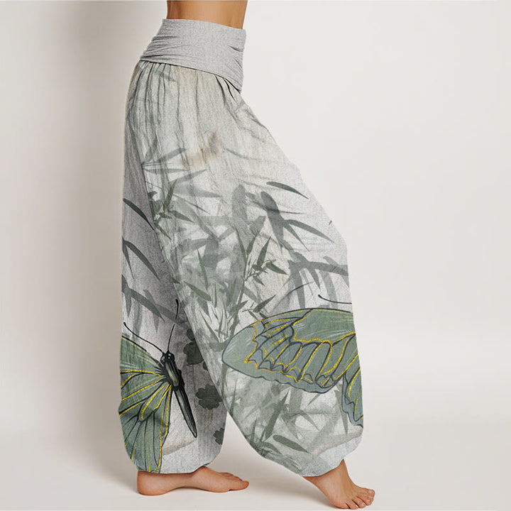 Buddha Stones Schmetterling Bambus Blumenmuster Damen Haremshose mit elastischer Taille - image 3