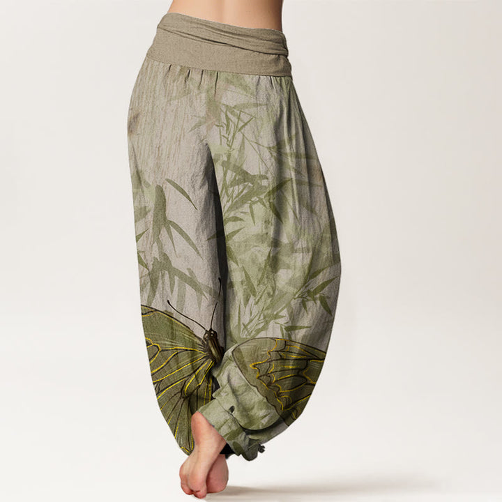 Buddha Stones Schmetterling Bambus Blumenmuster Damen Haremshose mit elastischer Taille - image 6