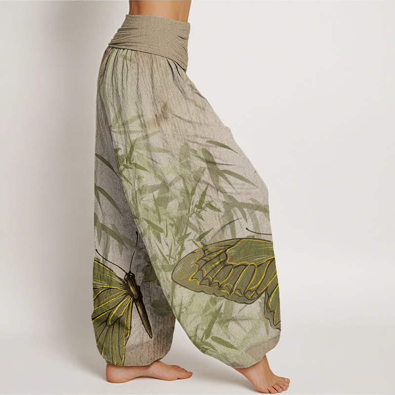 Buddha Stones Schmetterling Bambus Blumenmuster Damen Haremshose mit elastischer Taille - image 7