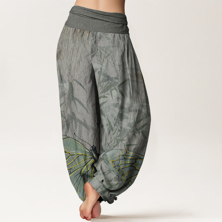 Buddha Stones Schmetterling Bambus Blumenmuster Damen Haremshose mit elastischer Taille - image 9