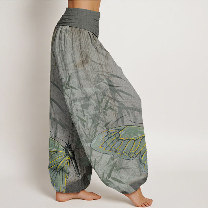 Buddha Stones Schmetterling Bambus Blumenmuster Damen Haremshose mit elastischer Taille - image 10