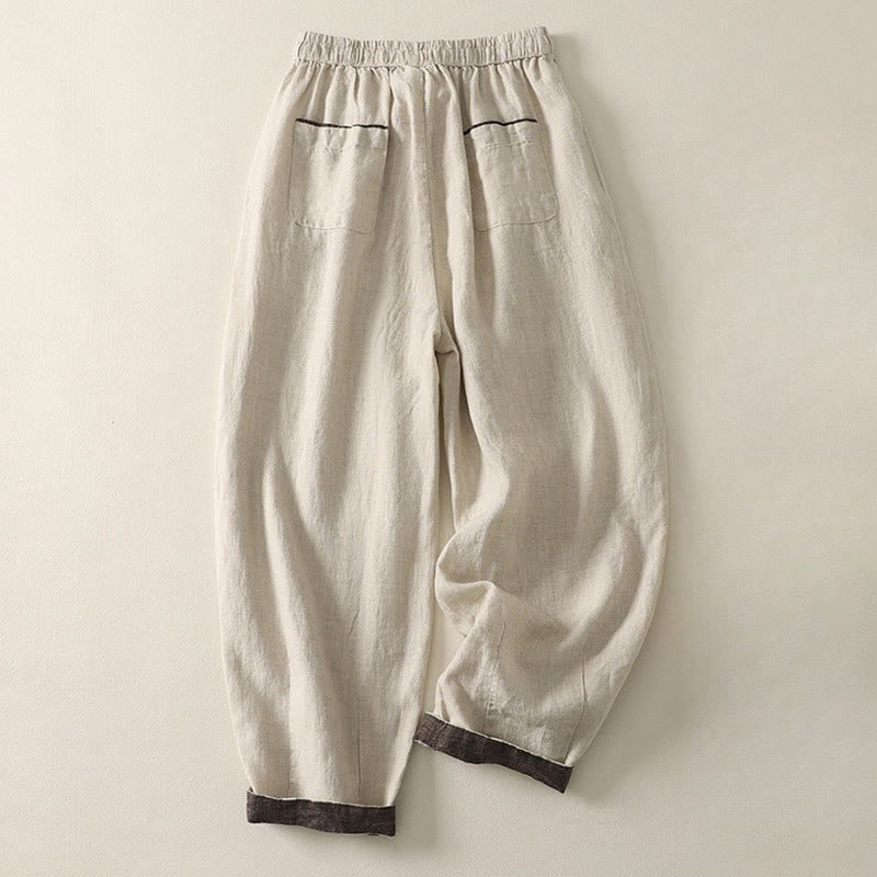 Buddha Stones Sommer Lässige Reine Farbe Kordelzug 9 Länge Baumwolle Leinen Damen Haremshose Mit Taschen - image 1