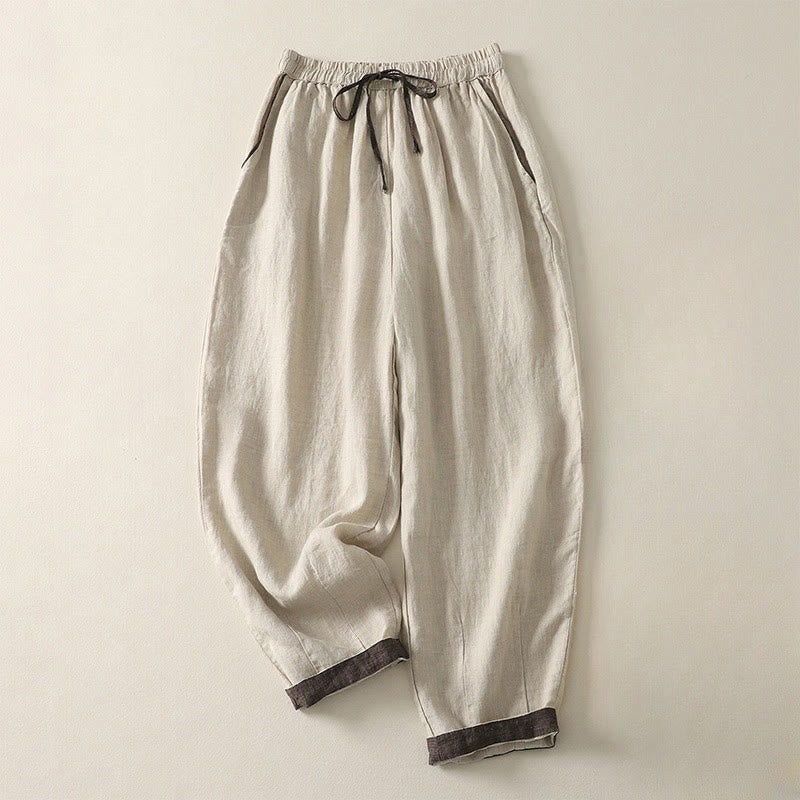 Buddha Stones Sommer Lässige Reine Farbe Kordelzug 9 Länge Baumwolle Leinen Damen Haremshose Mit Taschen - Leinen - US 8-10, UK/AU 12-14, EU 40-42 (2XL) - image 0