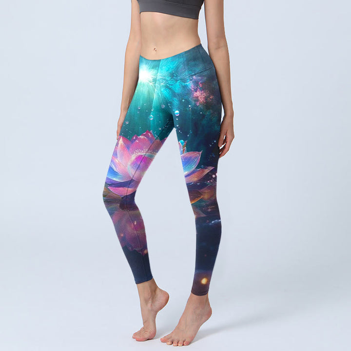 Buddha Stones, Farbverlauf, Lotus-Wasserblasen-Muster, Druck, Fitnessstudio-Leggings, Damen-Yogahose - Dunkeltürkis - US18， UK/AU22，EU50 (4XL) - image 1