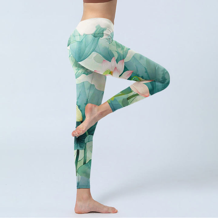 Buddha Stones, Lotusblüten, Blätter, Lotusschoten, Musterdruck, Gym-Leggings, Damen-Yogahose - image 4