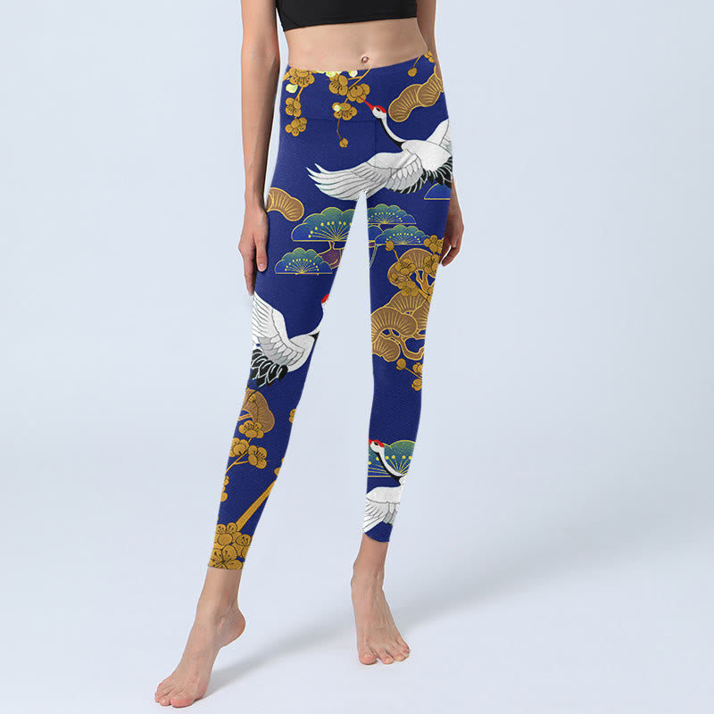 Buddha Stones, fliegender Mandschurenkranich, Kiefernbaum, Blumenmuster, Druck, Gym-Leggings, Damen-Yogahose - image 5