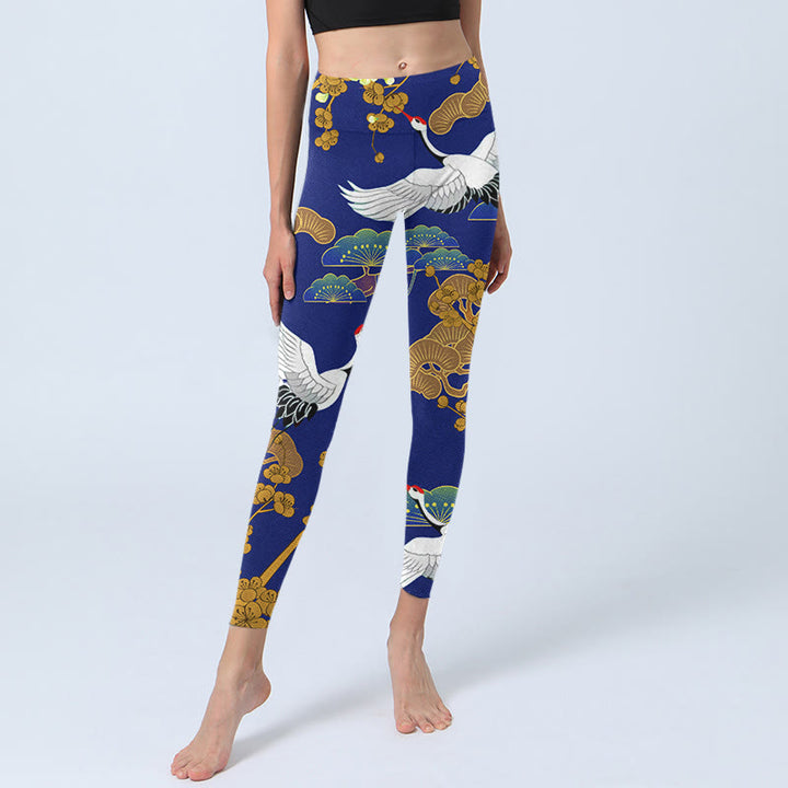 Buddha Stones, fliegender Mandschurenkranich, Kiefernbaum, Blumenmuster, Druck, Gym-Leggings, Damen-Yogahose - image 5