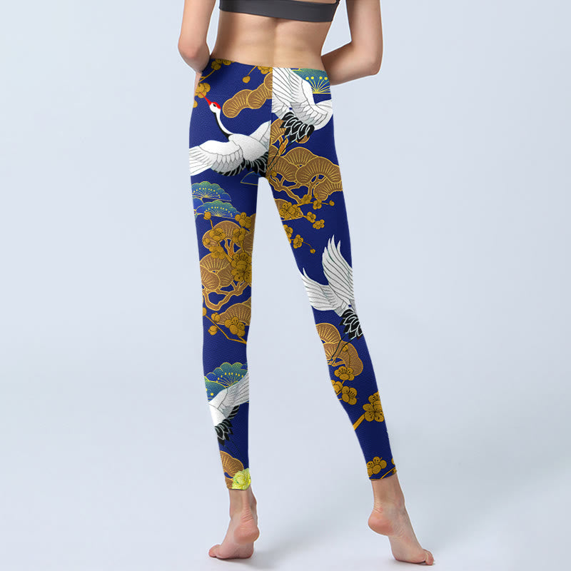 Buddha Stones, fliegender Mandschurenkranich, Kiefernbaum, Blumenmuster, Druck, Gym-Leggings, Damen-Yogahose - image 6