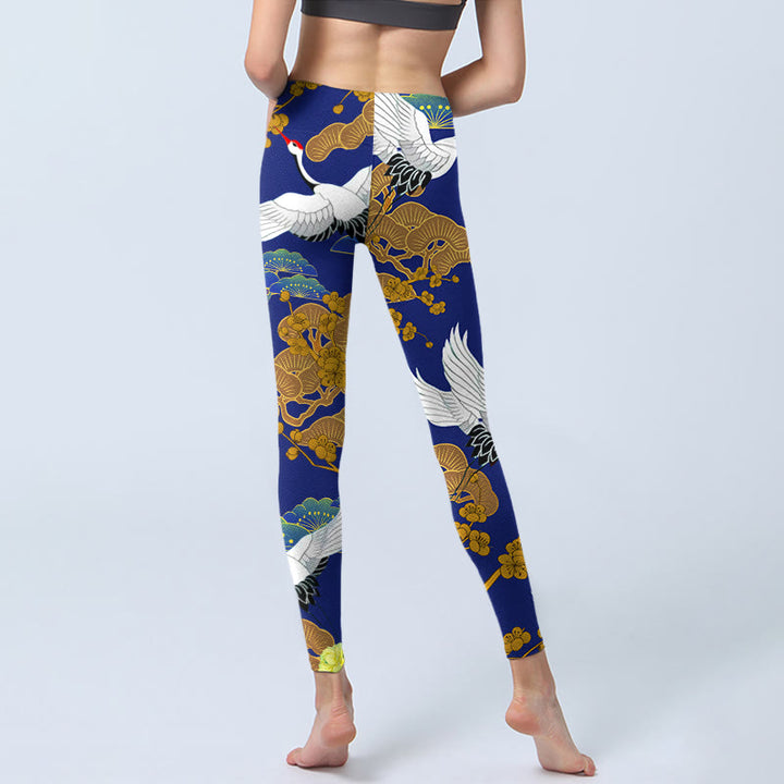 Buddha Stones, fliegender Mandschurenkranich, Kiefernbaum, Blumenmuster, Druck, Gym-Leggings, Damen-Yogahose - image 6