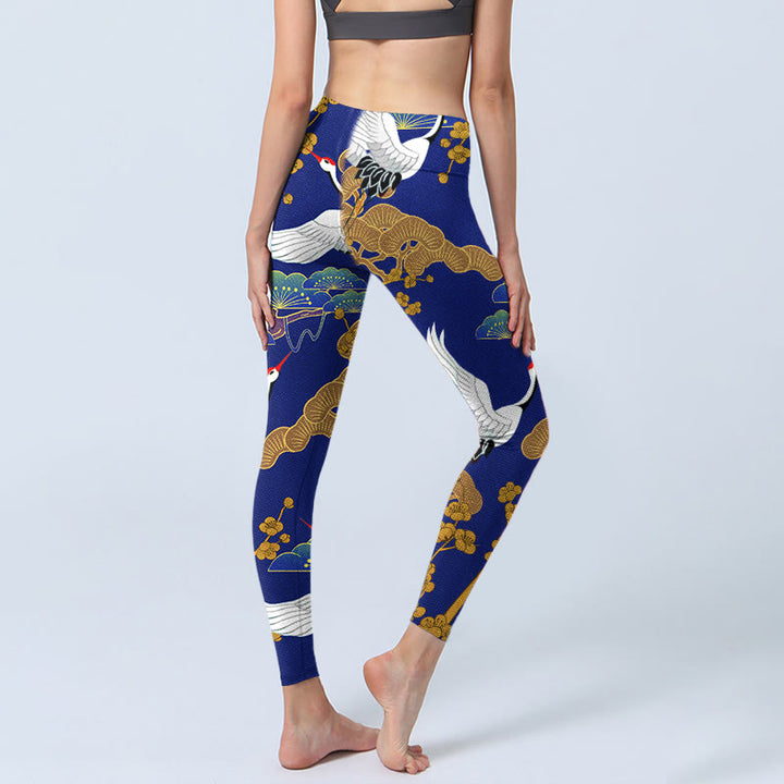 Buddha Stones, fliegender Mandschurenkranich, Kiefernbaum, Blumenmuster, Druck, Gym-Leggings, Damen-Yogahose - image 4