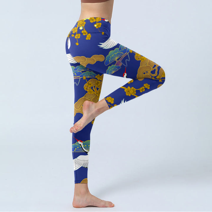 Buddha Stones, fliegender Mandschurenkranich, Kiefernbaum, Blumenmuster, Druck, Gym-Leggings, Damen-Yogahose - image 3