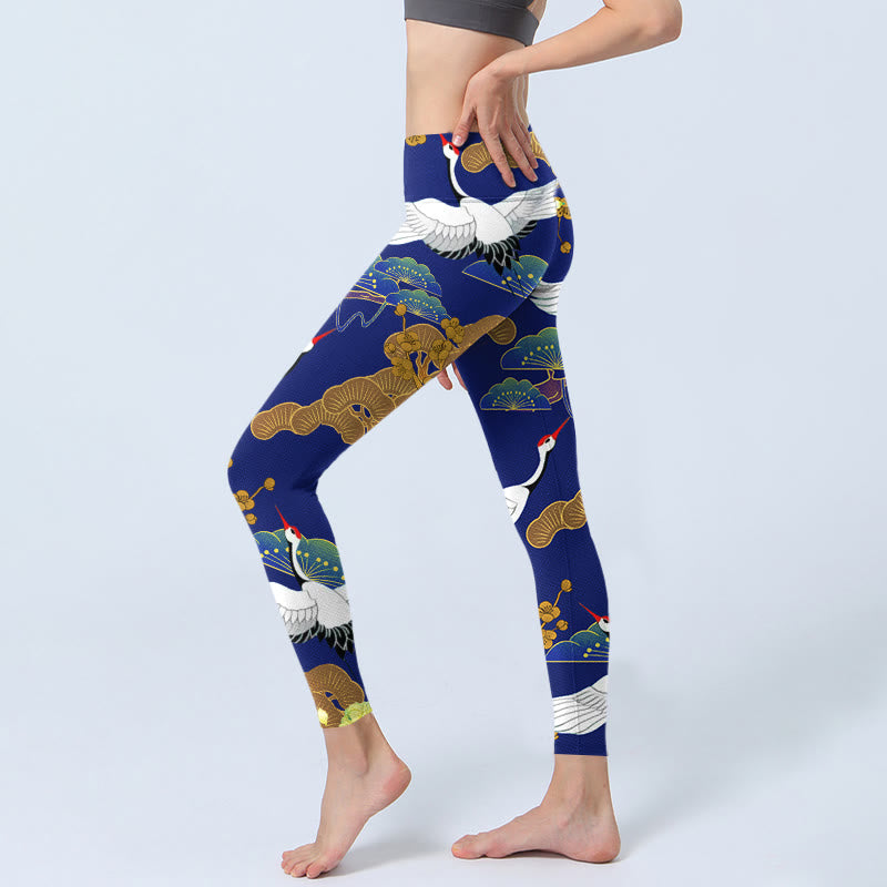 Buddha Stones, fliegender Mandschurenkranich, Kiefernbaum, Blumenmuster, Druck, Gym-Leggings, Damen-Yogahose - image 3