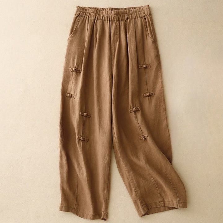Buddha Stones Lässige, schlichte Haremshose mit Froschknopf-Design, Länge 7–8, Baumwolle und Leinen, für Damen, mit Taschen - Peru - US 8-10, UK/AU 12-14, EU 40-42 (2XL) - image 0