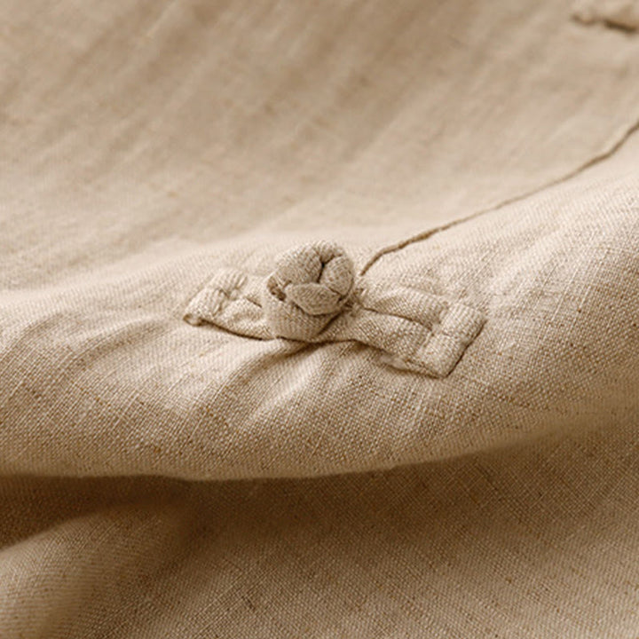 Buddha Stones Lässige, schlichte Haremshose mit Froschknopf-Design, Länge 7–8, Baumwolle und Leinen, für Damen, mit Taschen