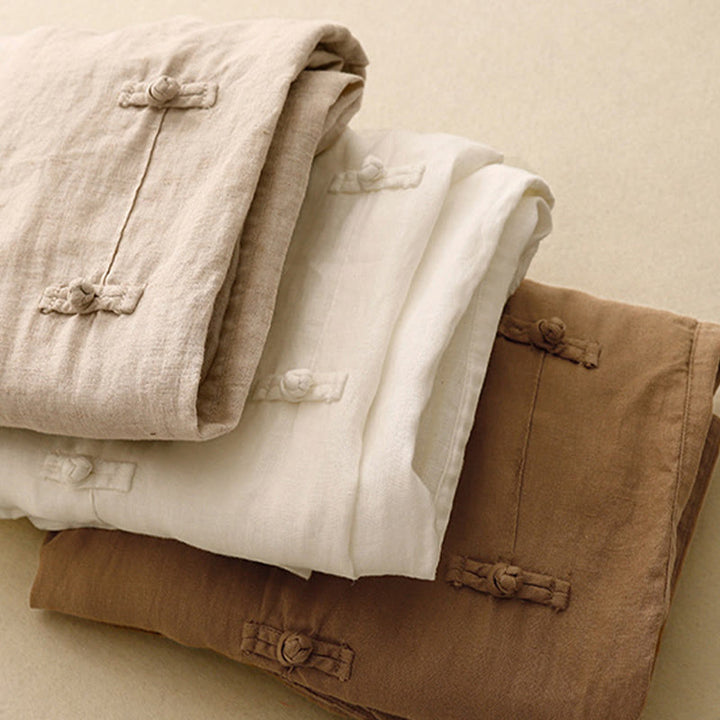 Buddha Stones Lässige, schlichte Haremshose mit Froschknopf-Design, Länge 7–8, Baumwolle und Leinen, für Damen, mit Taschen - image 19