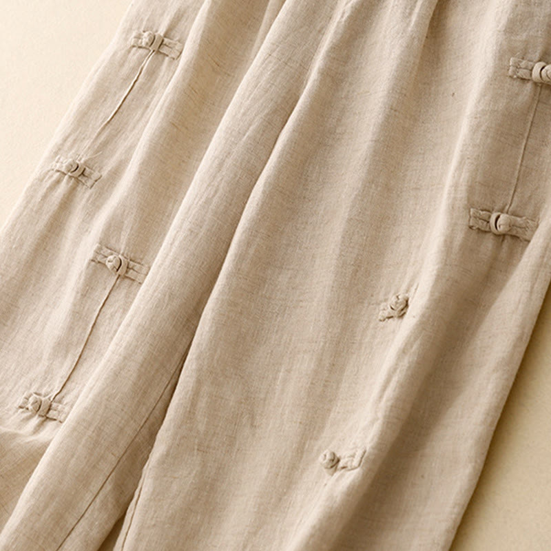 Buddha Stones Lässige, schlichte Haremshose mit Froschknopf-Design, Länge 7–8, Baumwolle und Leinen, für Damen, mit Taschen - image 11