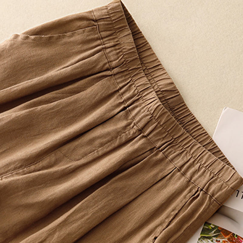 Buddha Stones Lässige, schlichte Haremshose mit Froschknopf-Design, Länge 7–8, Baumwolle und Leinen, für Damen, mit Taschen - image 1