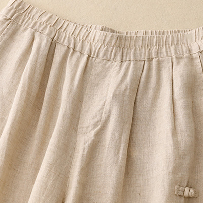 Buddha Stones Lässige, schlichte Haremshose mit Froschknopf-Design, Länge 7–8, Baumwolle und Leinen, für Damen, mit Taschen - image 9